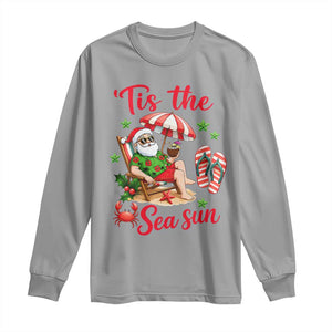 Funny Santa Christmas In July Graphic Long Sleeve Shirt Tis The Sea Sun TS12 Sport Gray Print Your Wear
