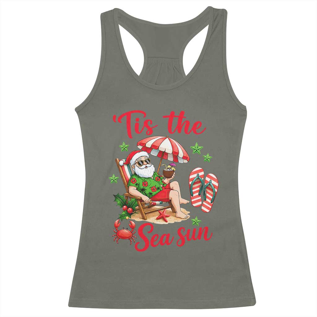Funny Santa Christmas In July Graphic Racerback Tank Top Tis The Sea Sun TS12 Military Green Print Your Wear