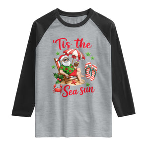 Funny Santa Christmas In July Graphic Raglan Shirt Tis The Sea Sun TS12 Heather Gray Black Print Your Wear