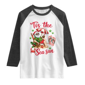 Funny Santa Christmas In July Graphic Raglan Shirt Tis The Sea Sun TS12 White Heather Charcoal Print Your Wear