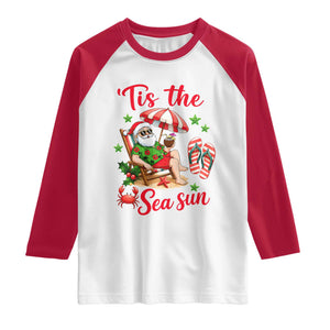 Funny Santa Christmas In July Graphic Raglan Shirt Tis The Sea Sun TS12 White Red Print Your Wear