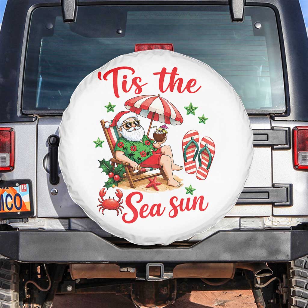 Funny Santa Christmas In July Graphic Spare Tire Cover Tis The Sea Sun TS12 No hole White Print Your Wear