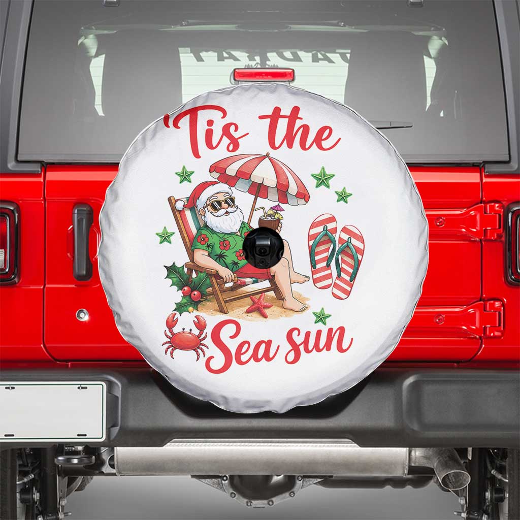 Funny Santa Christmas In July Graphic Spare Tire Cover Tis The Sea Sun TS12 White Print Your Wear