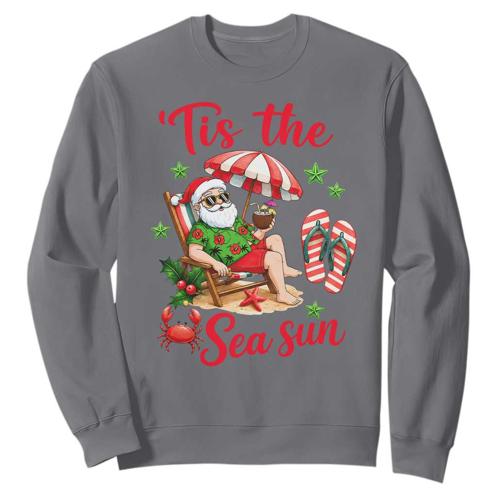 Funny Santa Christmas In July Graphic Sweatshirt Tis The Sea Sun TS12 Charcoal Print Your Wear