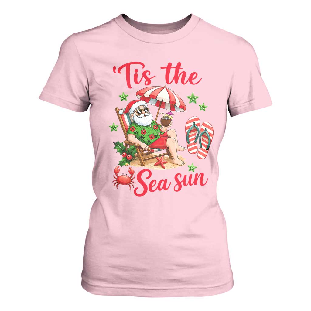 Funny Santa Christmas In July Graphic T Shirt For Women Tis The Sea Sun TS12 Light Pink Print Your Wear
