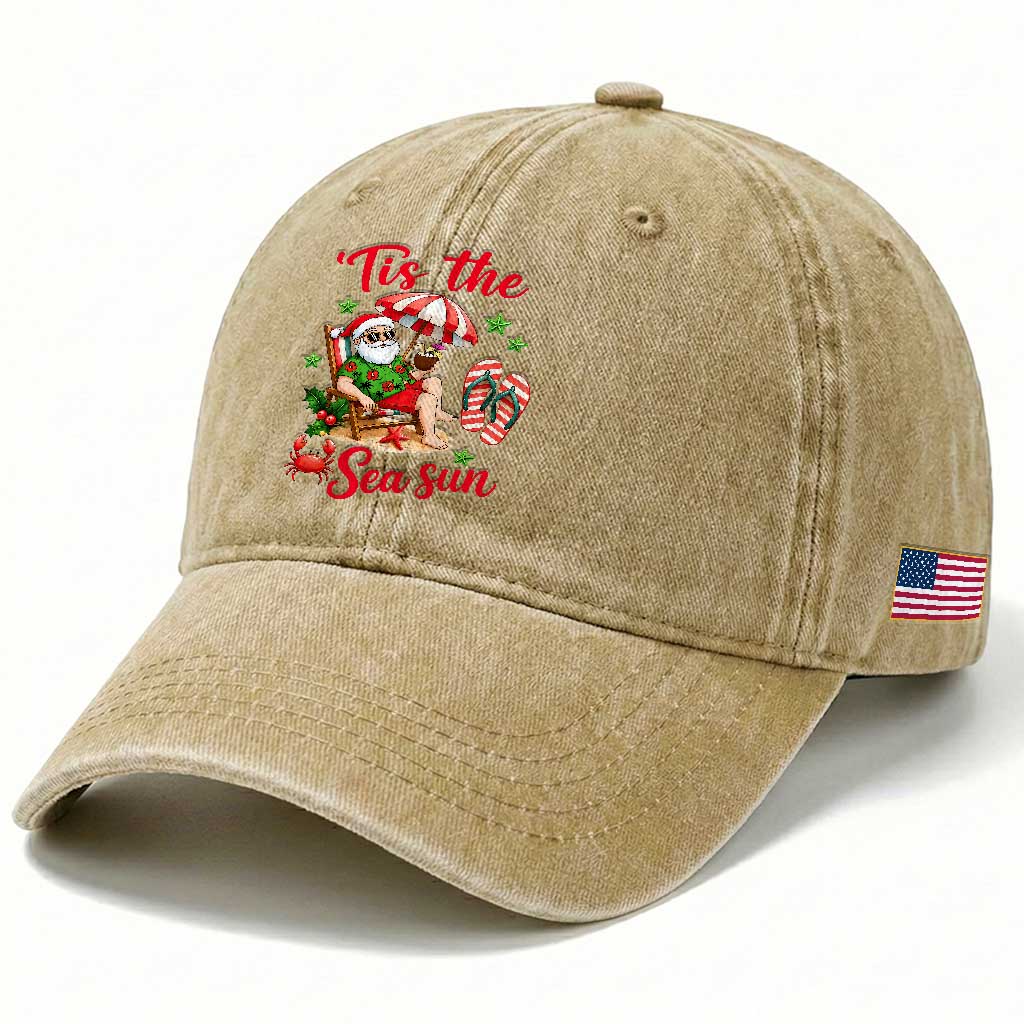 Funny Santa Christmas In July Graphic Washed Cotton Baseball Cap Tis The Sea Sun TS12 Print Your Wear