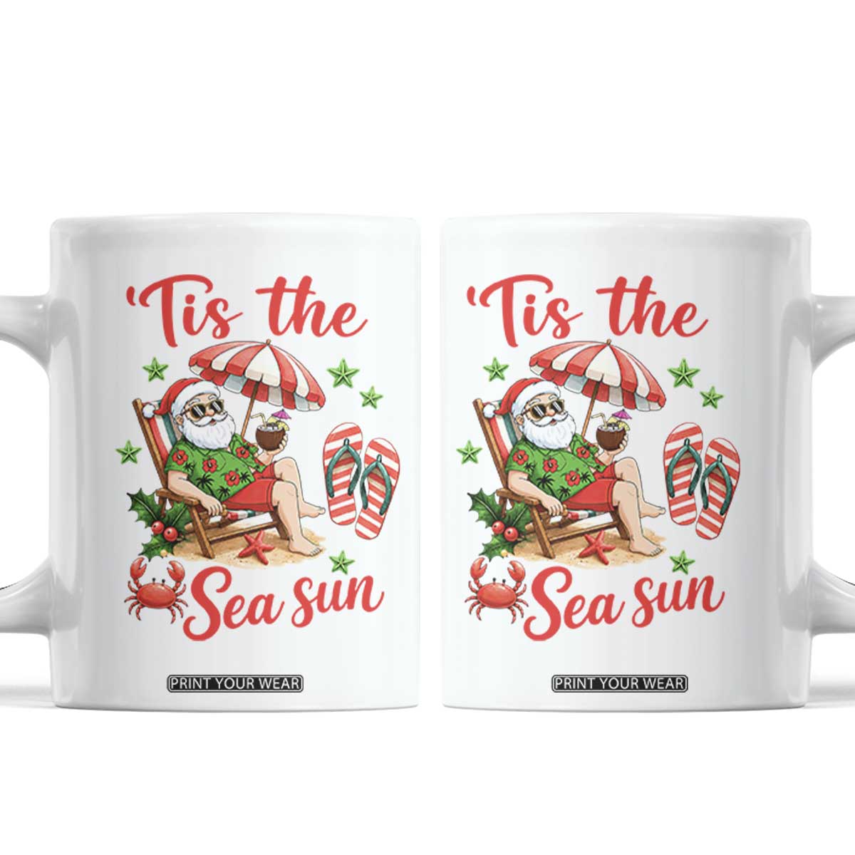 Funny Santa Christmas In July Graphic Coffee Mug Tis The Sea Sun