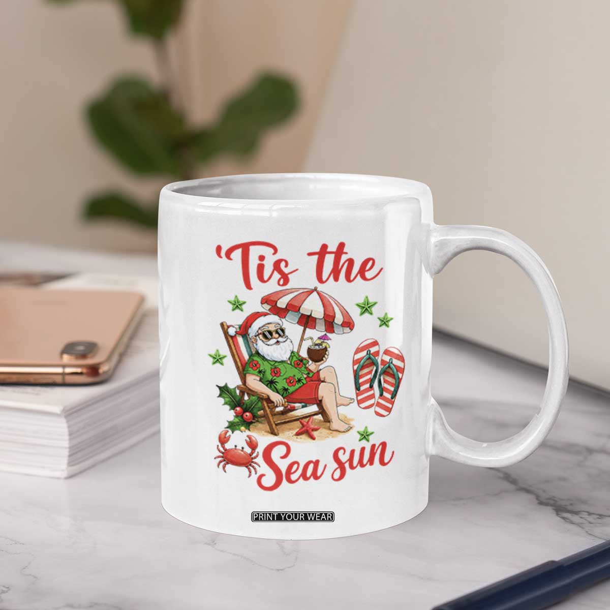 Funny Santa Christmas In July Graphic Coffee Mug Tis The Sea Sun TS12 Print Your Wear