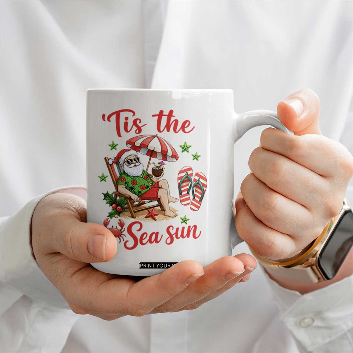 Funny Santa Christmas In July Graphic Coffee Mug Tis The Sea Sun TS12 Print Your Wear