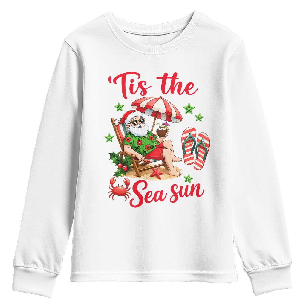 Funny Santa Christmas In July Graphic Youth Sweatshirt Tis The Sea Sun TS12 White Print Your Wear