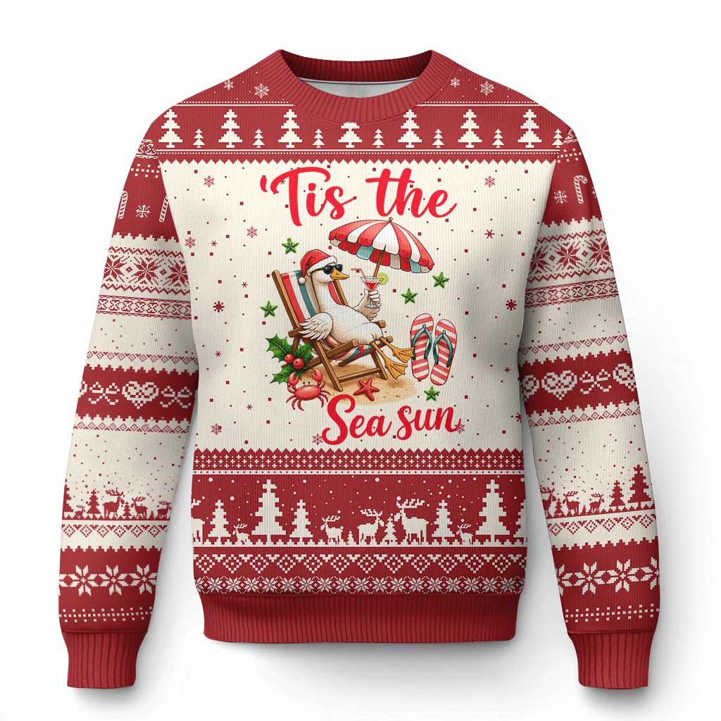 Funny Christmas In July Goose Ugly Christmas Sweater Tropical Summer Beach Party TS12 Beige Red Print Your Wear