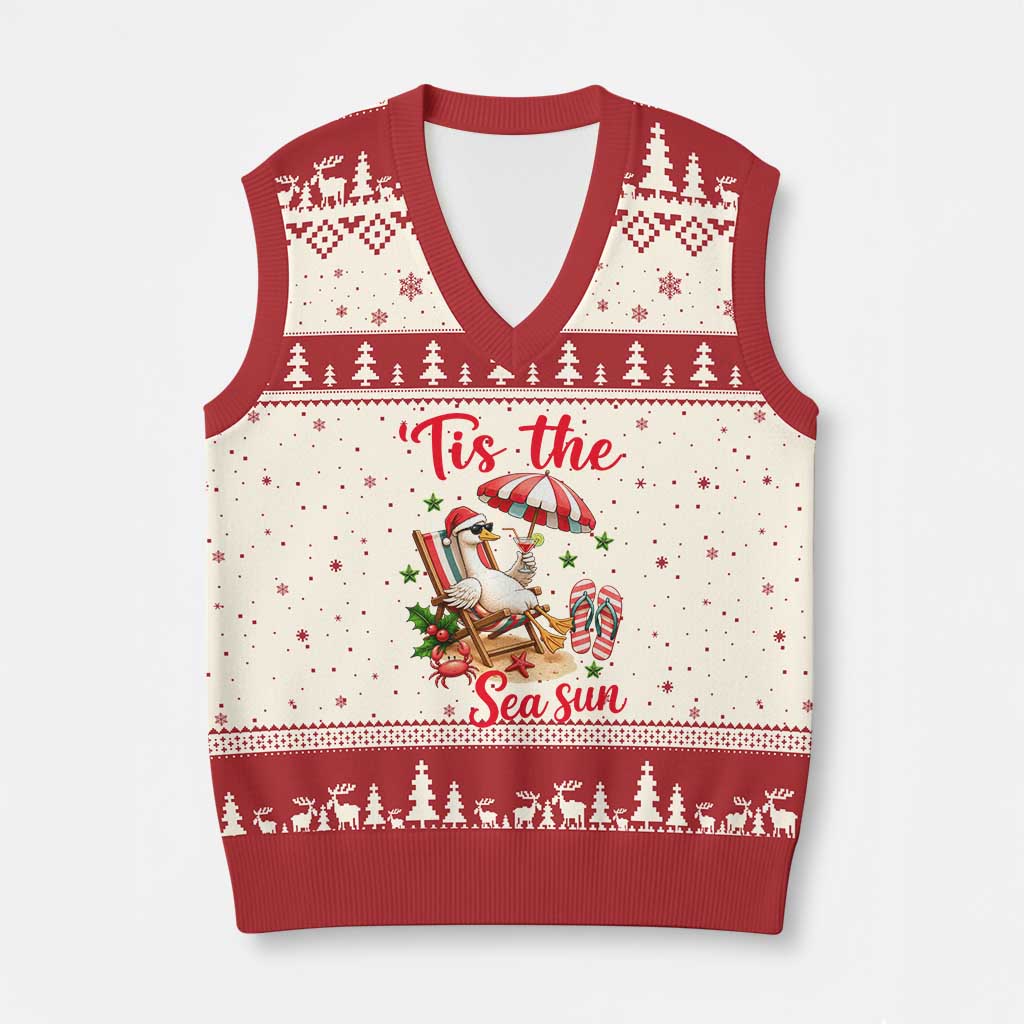 Funny Christmas In July Goose V-Neck Knit Sweater Vest Tropical Summer Beach Party TS12 Beige Red Print Your Wear