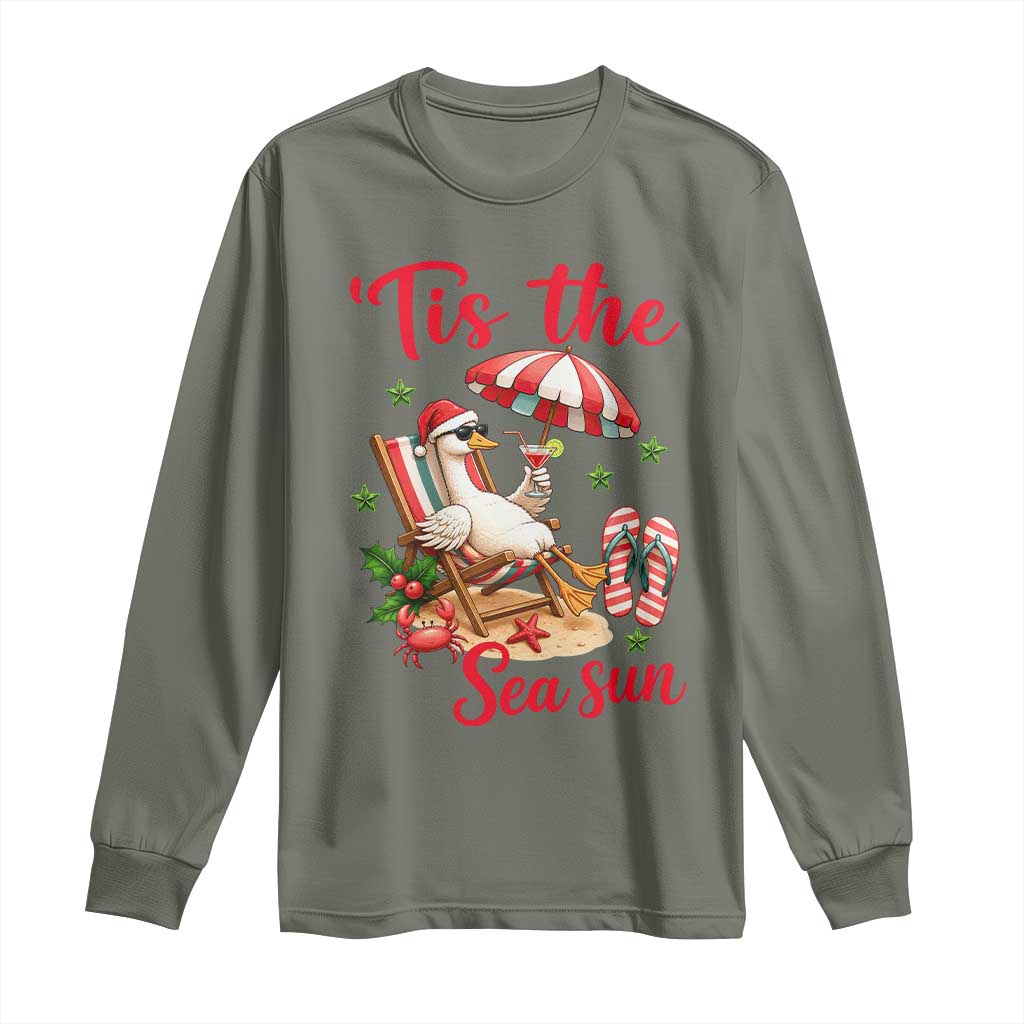 Funny Christmas In July Goose Long Sleeve Shirt Tropical Summer Beach Party TS12 Military Green Print Your Wear