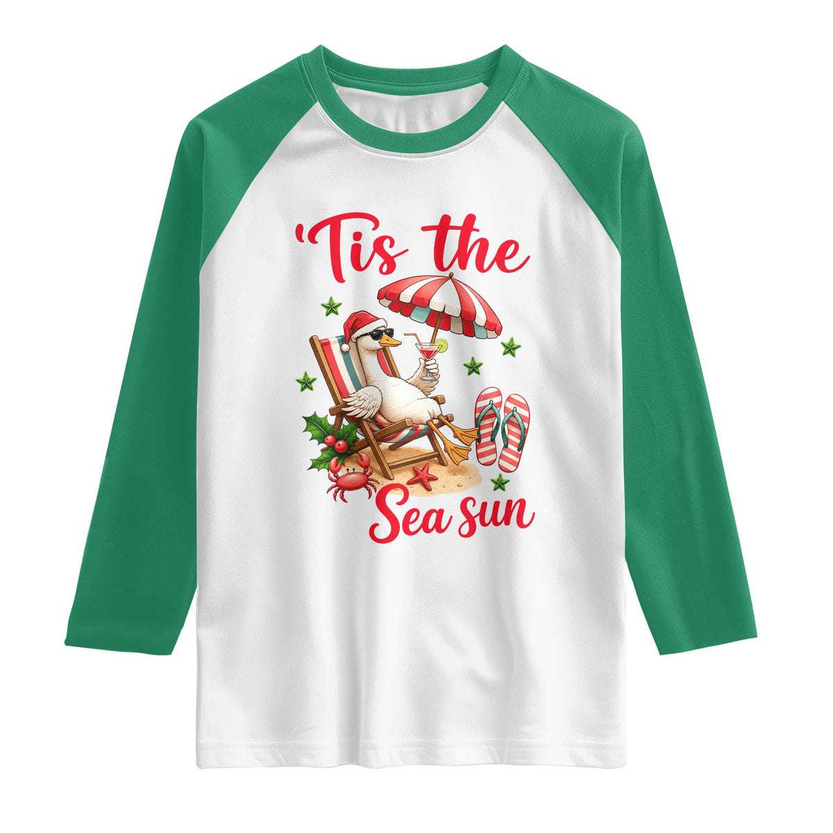 Funny Christmas In July Goose Raglan Shirt Tropical Summer Beach Party TS12 White Kelly Green Print Your Wear