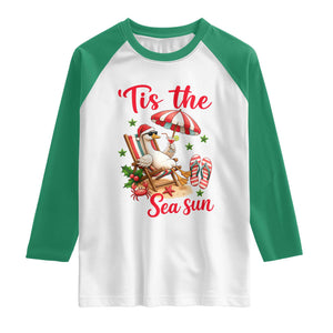 Funny Christmas In July Goose Raglan Shirt Tropical Summer Beach Party TS12 White Kelly Green Print Your Wear