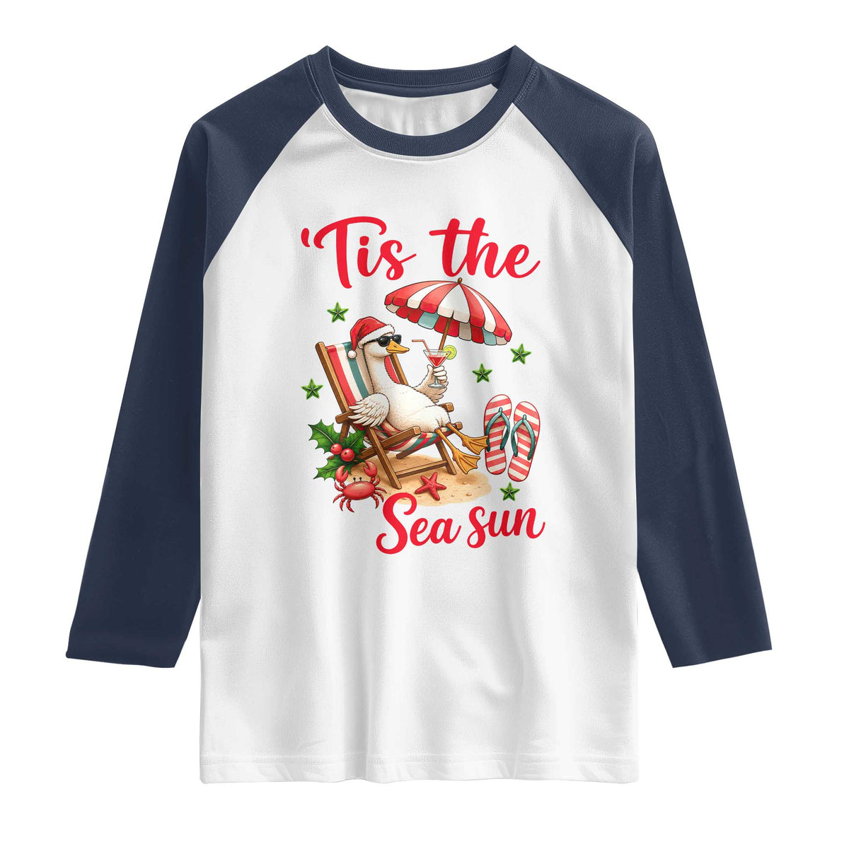 Funny Christmas In July Goose Raglan Shirt Tropical Summer Beach Party TS12 White Navy Print Your Wear