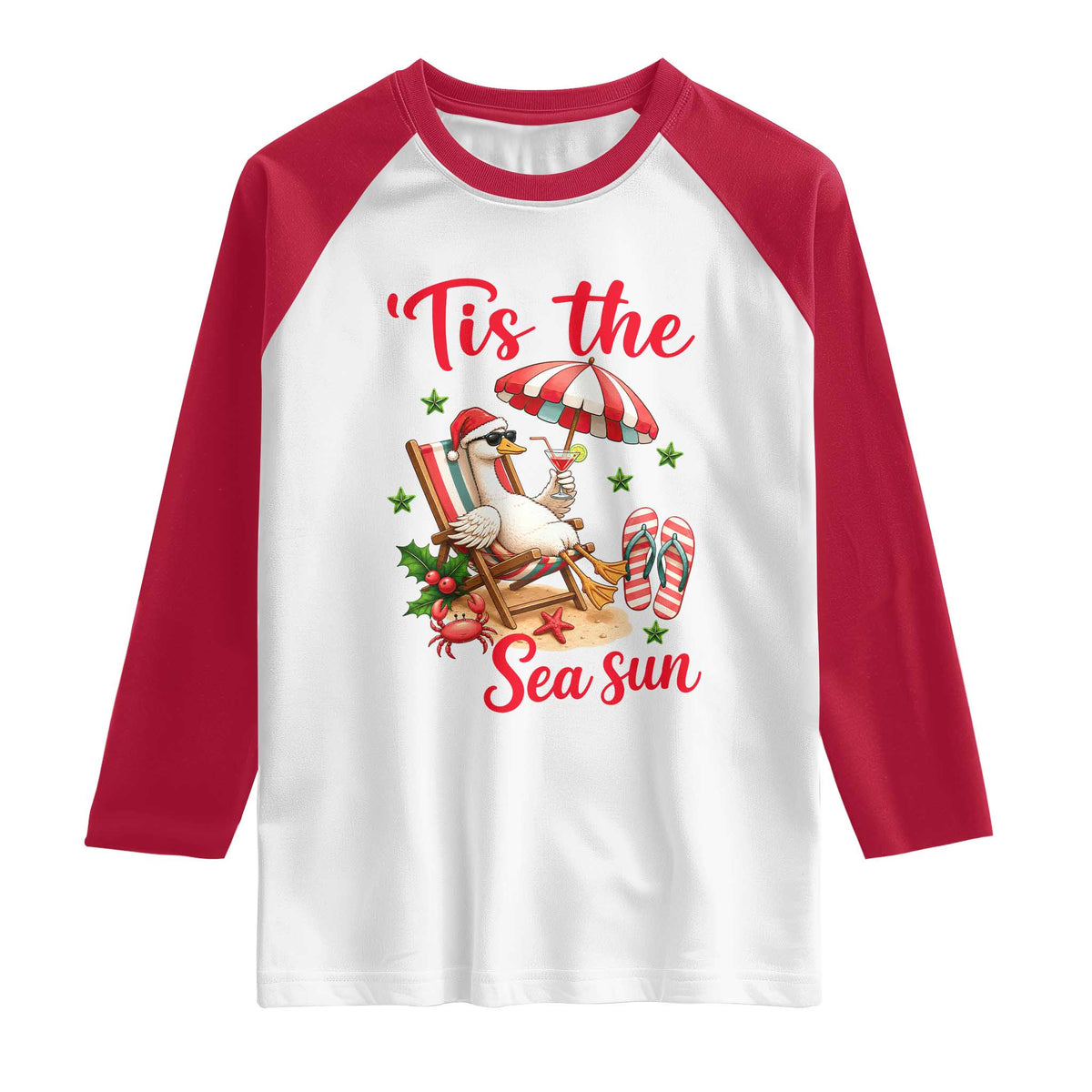 Funny Christmas In July Goose Raglan Shirt Tropical Summer Beach Party TS12 White Red Print Your Wear