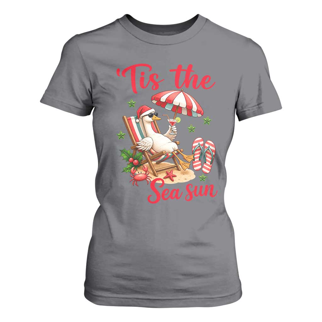 Funny Christmas In July Goose T Shirt For Women Tropical Summer Beach Party TS12 Charcoal Print Your Wear