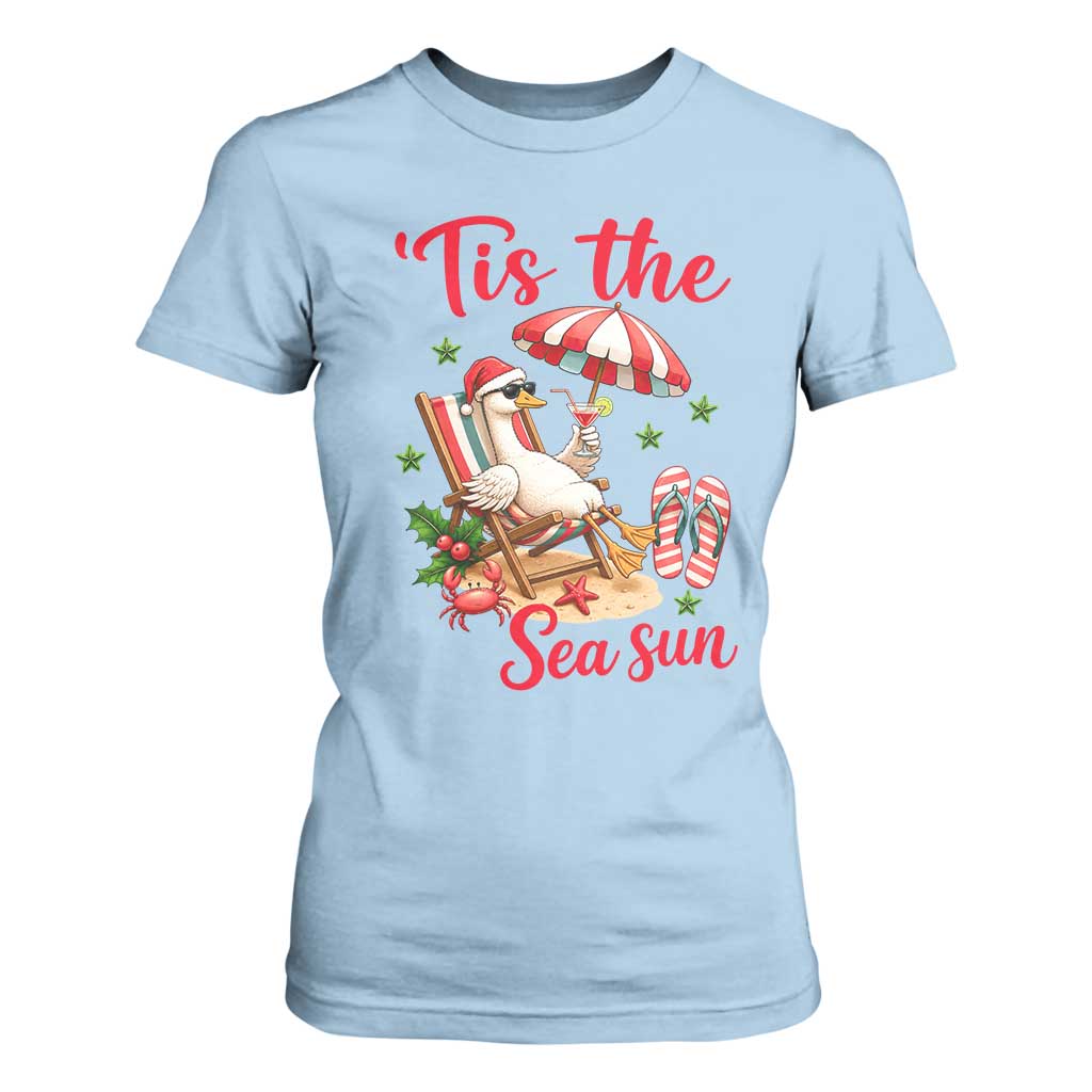 Funny Christmas In July Goose T Shirt For Women Tropical Summer Beach Party TS12 Light Blue Print Your Wear