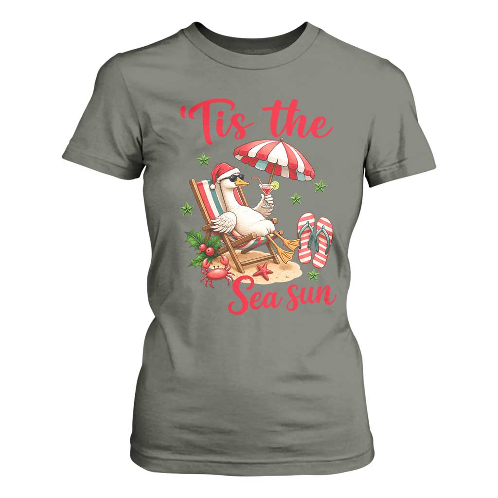 Funny Christmas In July Goose T Shirt For Women Tropical Summer Beach Party TS12 Military Green Print Your Wear