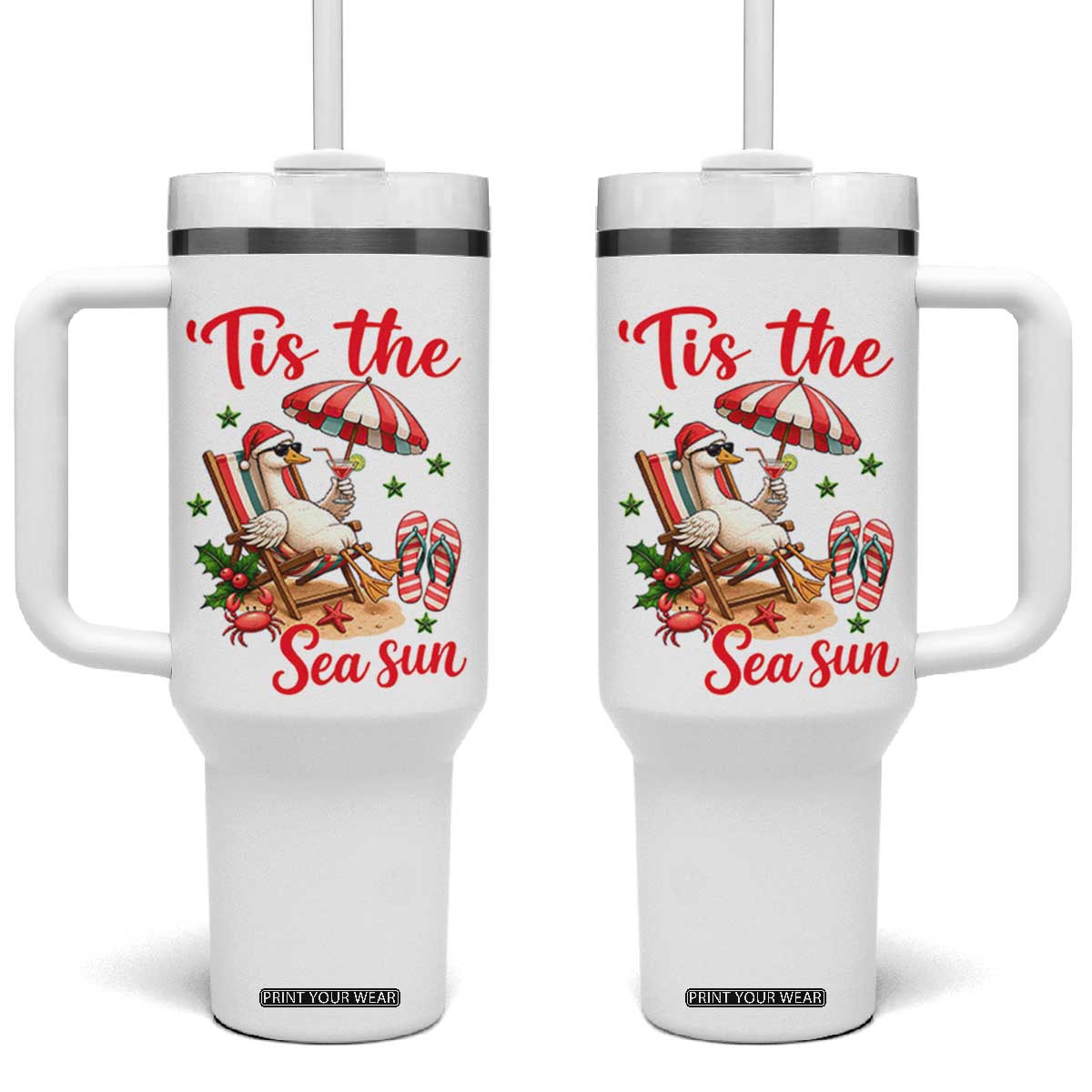 Funny Christmas In July Goose Tumbler With Handle Tropical Summer Beach Party TS12 One Size: 40 oz White Print Your Wear