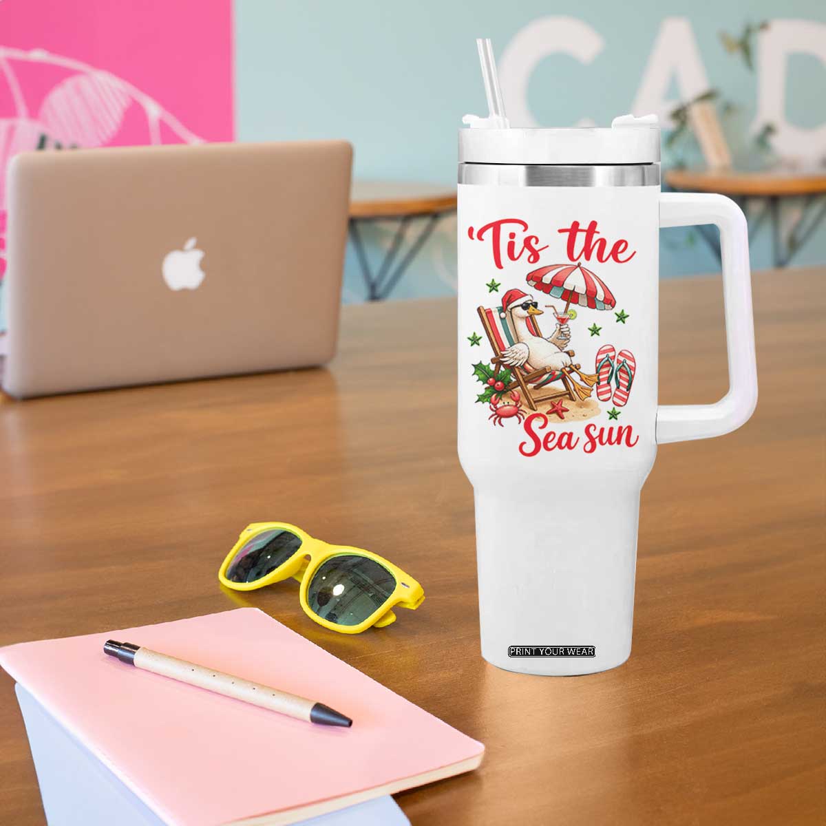 Funny Christmas In July Goose Tumbler With Handle Tropical Summer Beach Party TS12 Print Your Wear