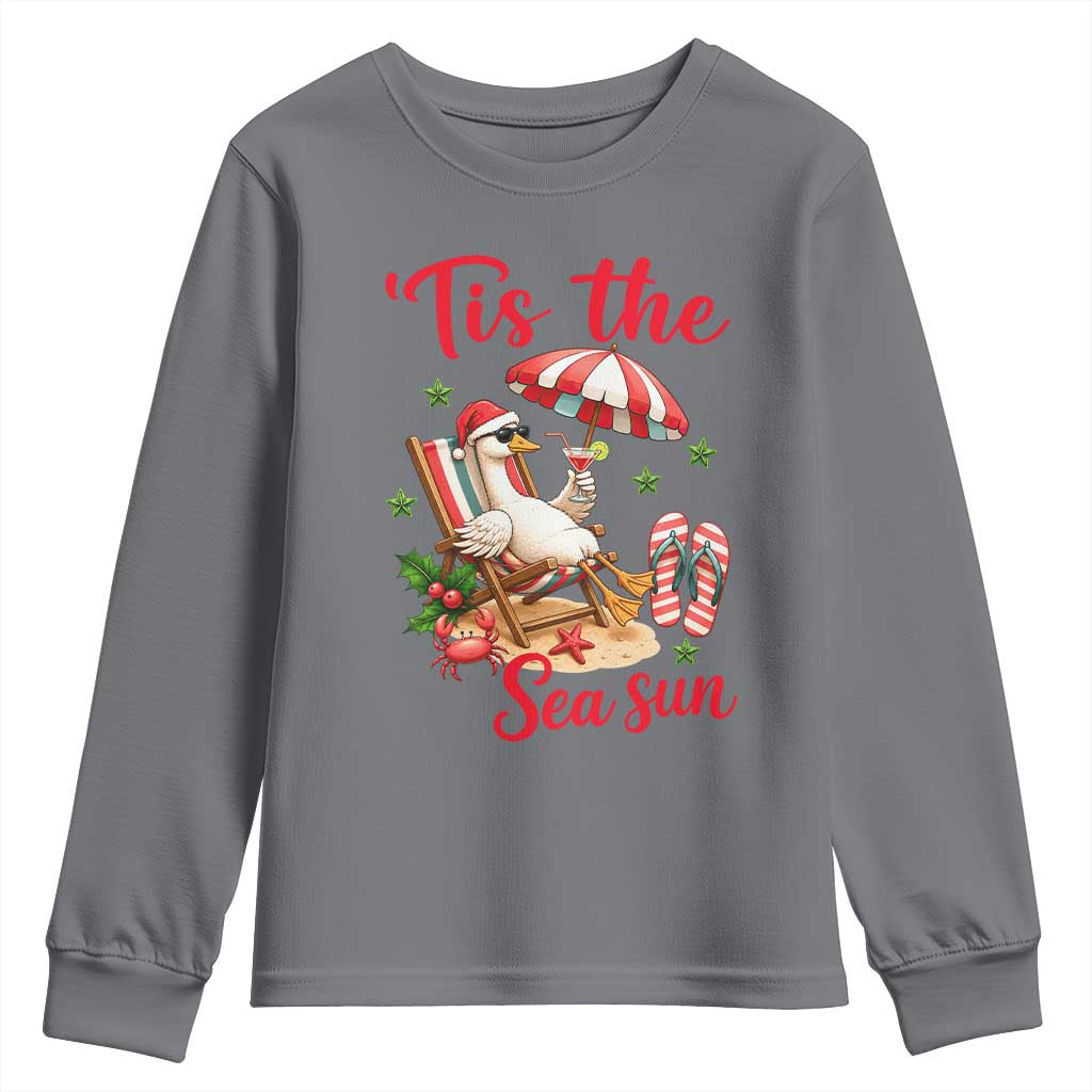 Funny Christmas In July Goose Youth Sweatshirt Tropical Summer Beach Party TS12 Charcoal Print Your Wear