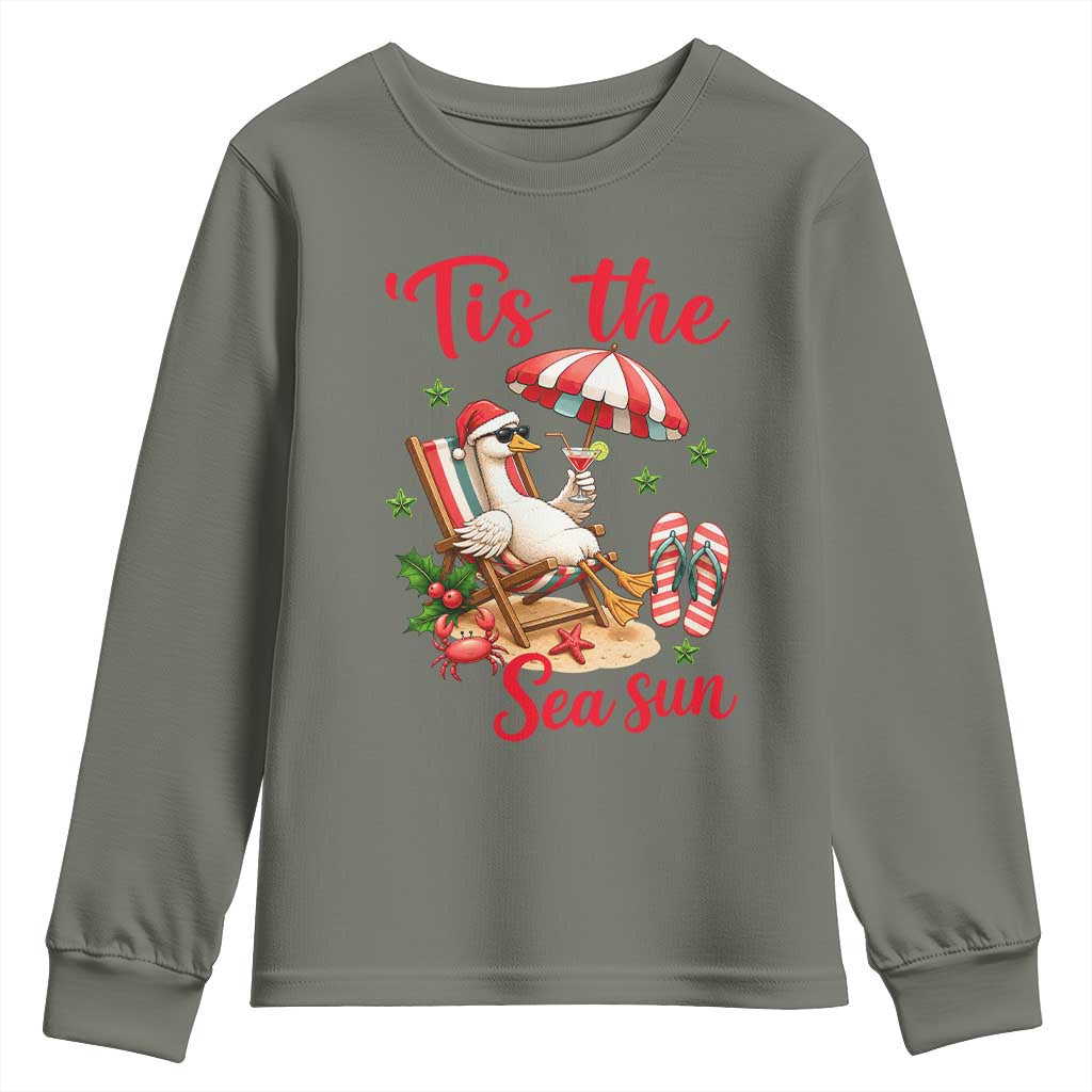 Funny Christmas In July Goose Youth Sweatshirt Tropical Summer Beach Party TS12 Military Green Print Your Wear