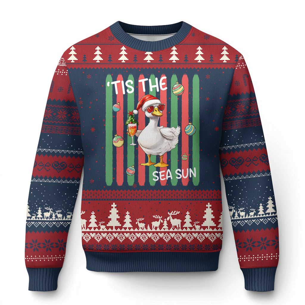 Funny Christmas In July Goose Ugly Christmas Sweater Tis The Sea Sun TS12 Navy Red Print Your Wear