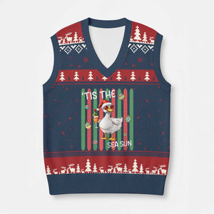 Funny Christmas In July Goose V-Neck Knit Sweater Vest Tis The Sea Sun TS12 Navy Red Print Your Wear