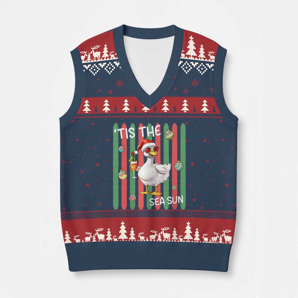 Funny Christmas In July Goose V-Neck Knit Sweater Vest Tis The Sea Sun TS12 Navy Red Print Your Wear