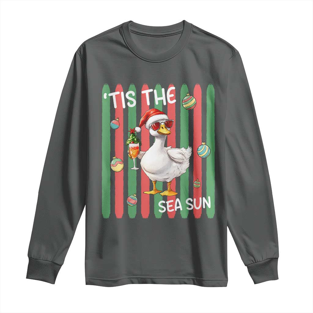 Funny Christmas In July Goose Long Sleeve Shirt Tis The Sea Sun TS12 Dark Heather Print Your Wear