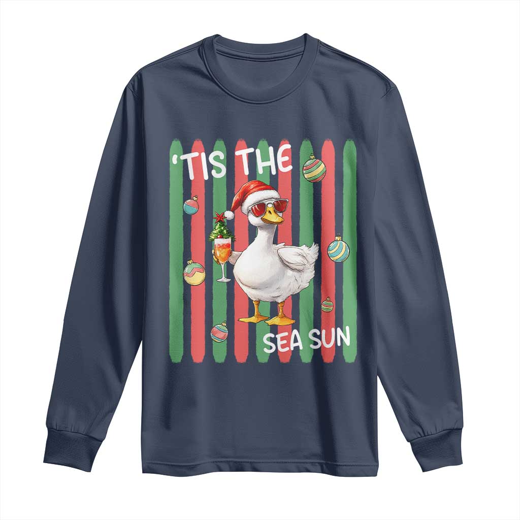Funny Christmas In July Goose Long Sleeve Shirt Tis The Sea Sun TS12 Navy Print Your Wear