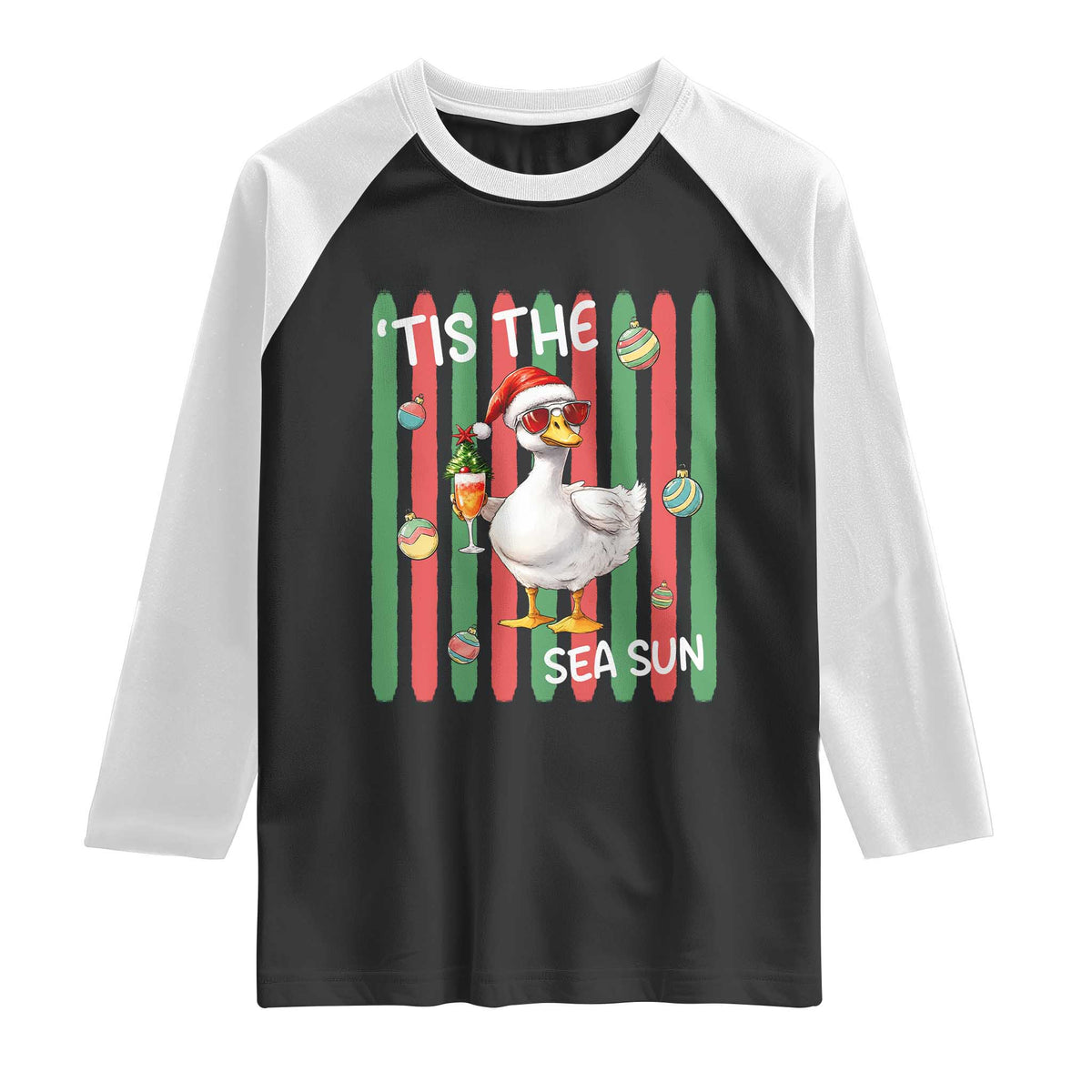 Funny Christmas In July Goose Raglan Shirt Tis The Sea Sun TS12 Black White Print Your Wear