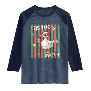 Funny Christmas In July Goose Raglan Shirt Tis The Sea Sun TS12 Heather Denim Navy Print Your Wear