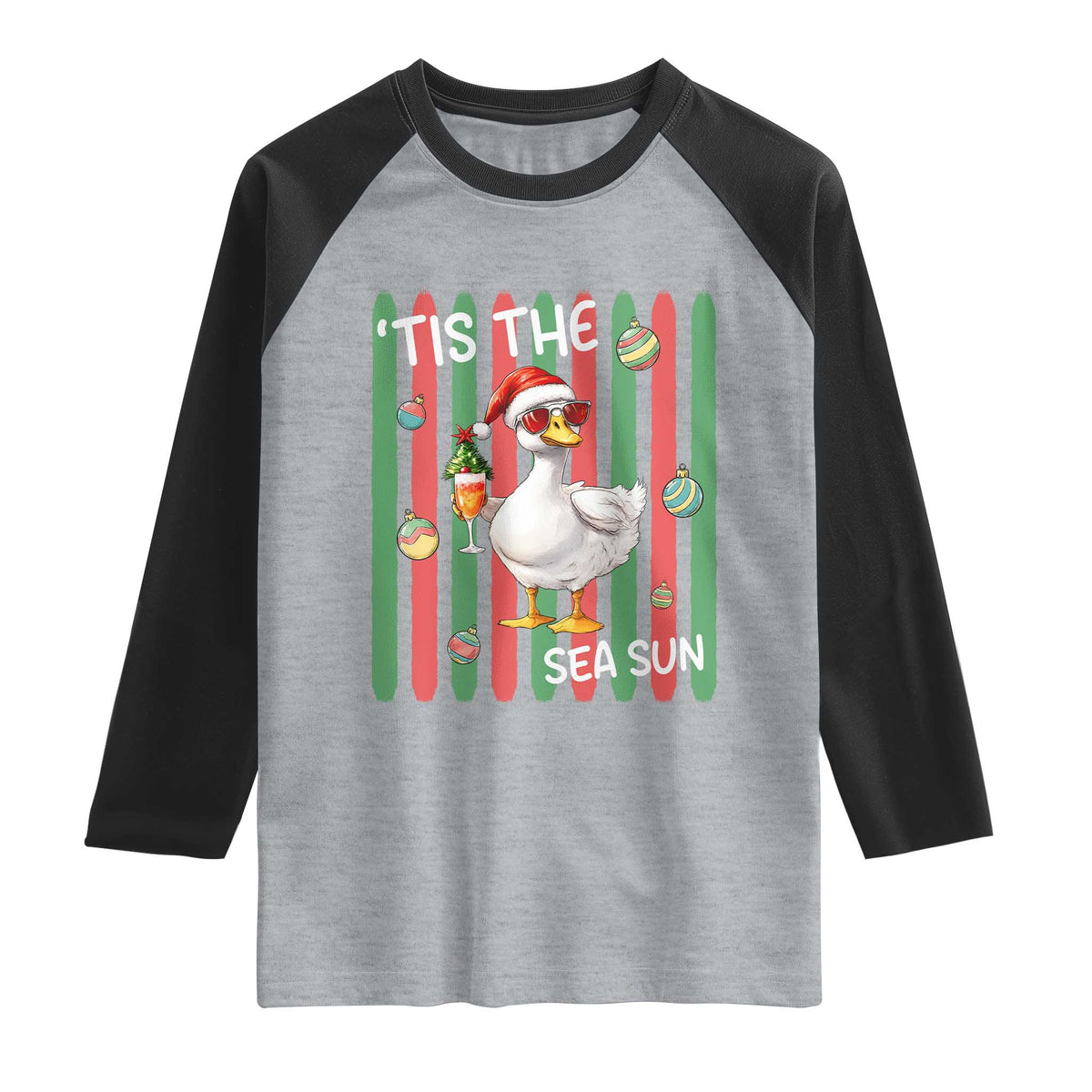 Funny Christmas In July Goose Raglan Shirt Tis The Sea Sun TS12 Heather Gray Black Print Your Wear