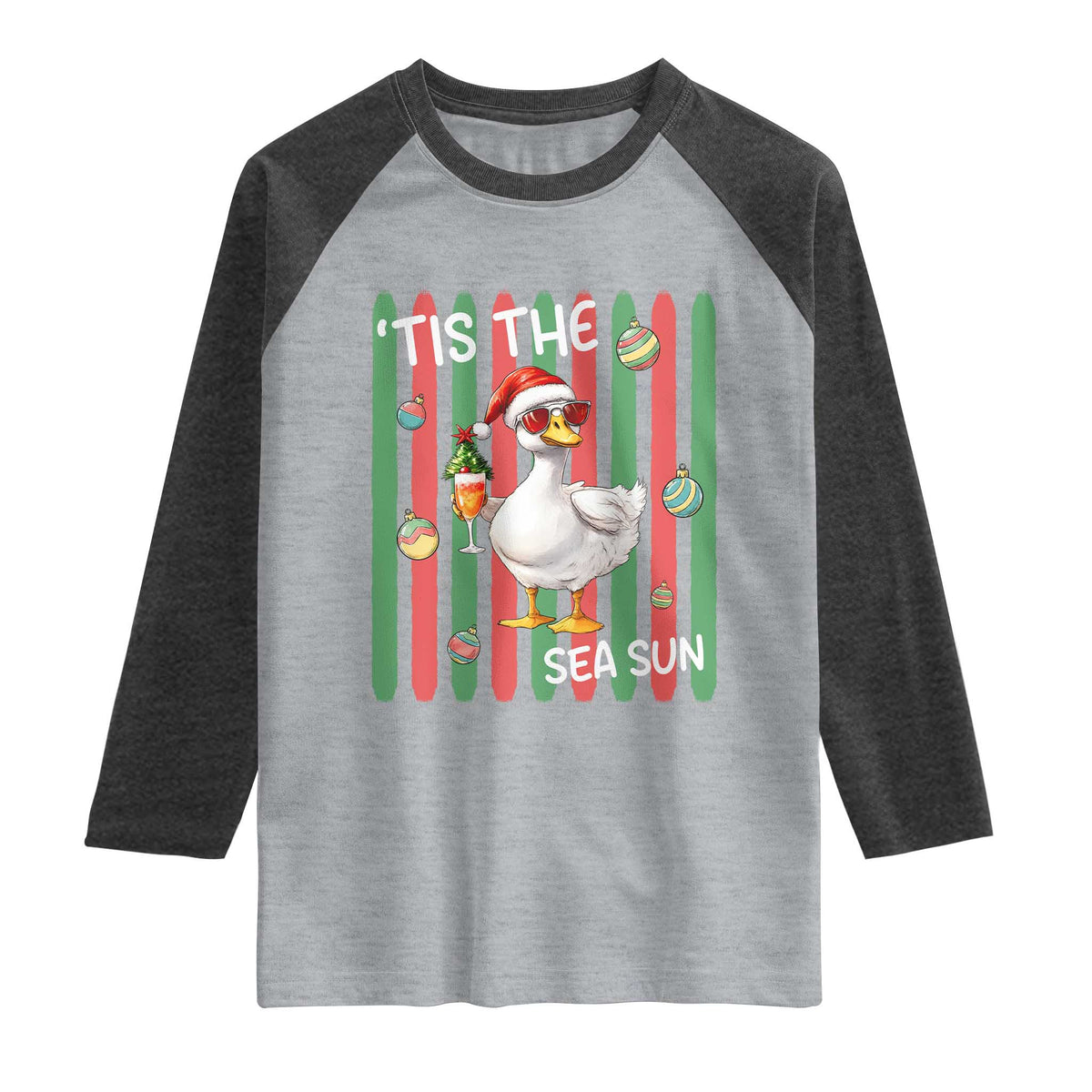 Funny Christmas In July Goose Raglan Shirt Tis The Sea Sun TS12 Heather Gray Heather Charcoal Print Your Wear