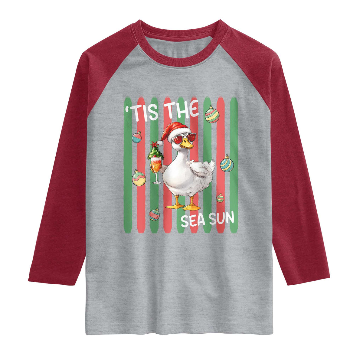 Funny Christmas In July Goose Raglan Shirt Tis The Sea Sun TS12 Heather Gray Heather Red Print Your Wear
