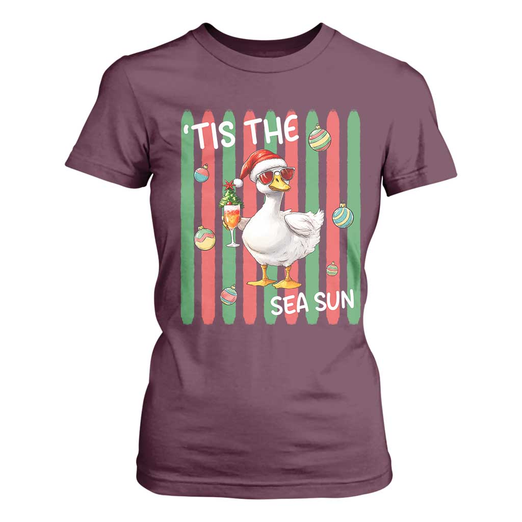 Funny Christmas In July Goose T Shirt For Women Tis The Sea Sun TS12 Maroon Print Your Wear