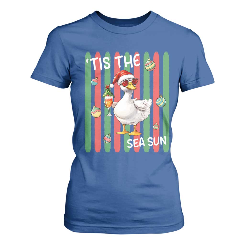 Funny Christmas In July Goose T Shirt For Women Tis The Sea Sun TS12 Royal Blue Print Your Wear