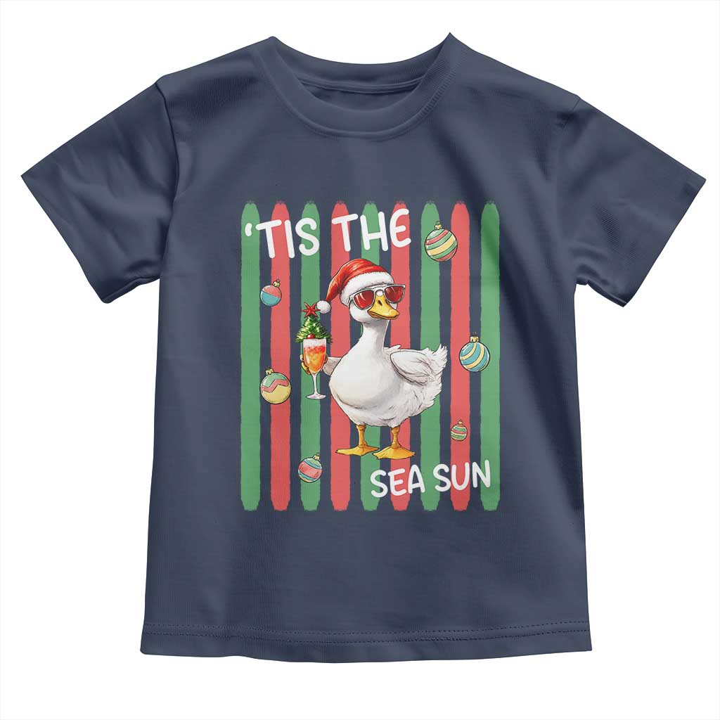 Funny Christmas In July Goose Toddler T Shirt Tis The Sea Sun TS12 Navy Print Your Wear