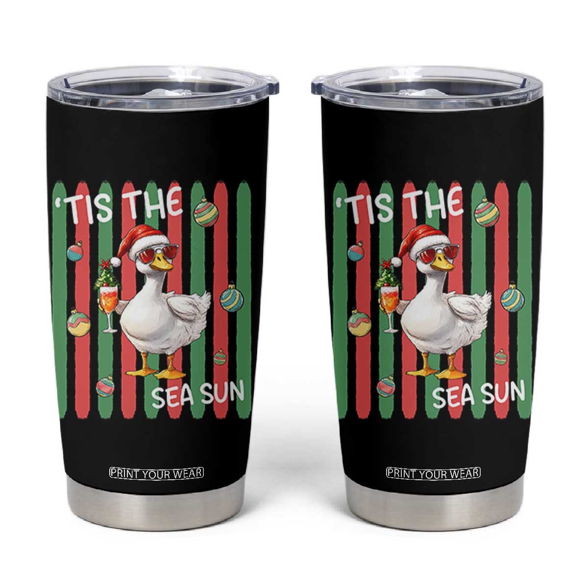 Funny Christmas In July Goose Tumbler Cup Tis The Sea Sun TS12 Black Print Your Wear