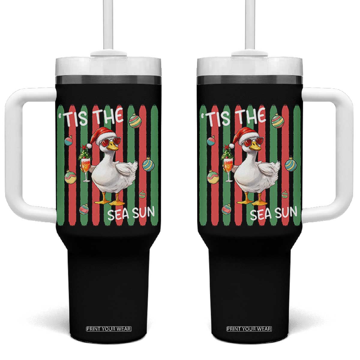 Funny Christmas In July Goose Tumbler With Handle Tis The Sea Sun TS12 One Size: 40 oz Black Print Your Wear