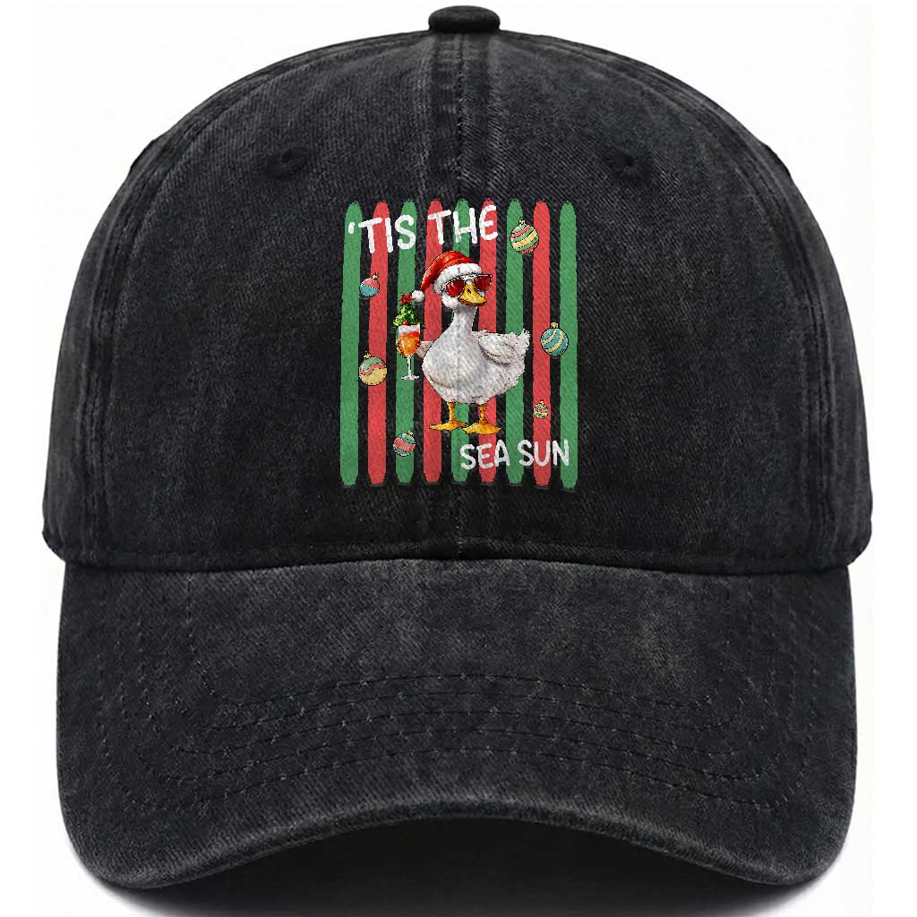 Funny Christmas In July Goose Washed Cotton Baseball Cap Tis The Sea Sun TS12 Print Your Wear