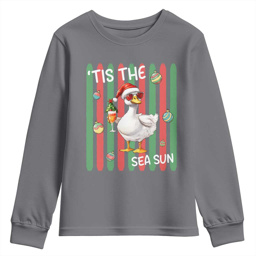 Funny Christmas In July Goose Youth Sweatshirt Tis The Sea Sun TS12 Charcoal Print Your Wear