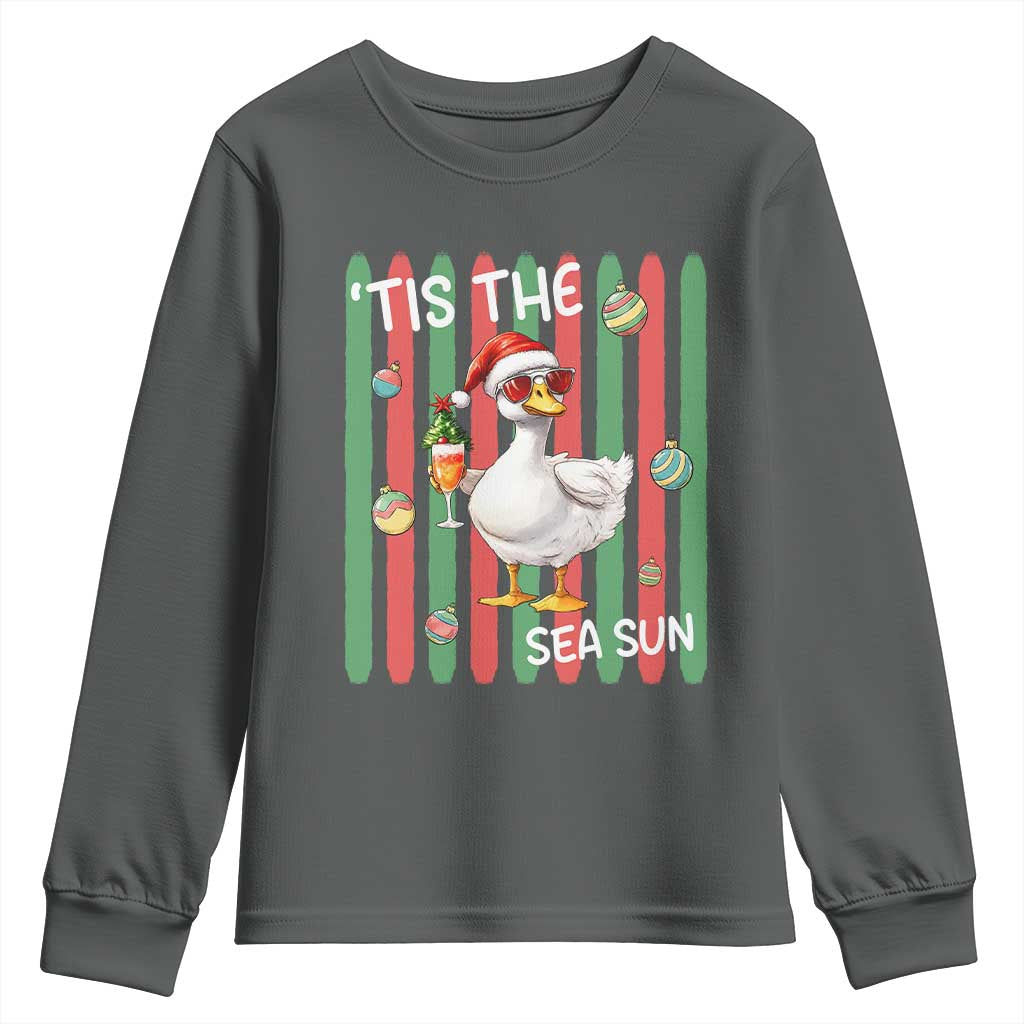Funny Christmas In July Goose Youth Sweatshirt Tis The Sea Sun TS12 Dark Heather Print Your Wear