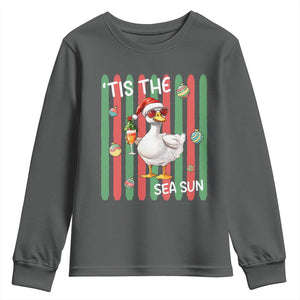Funny Christmas In July Goose Youth Sweatshirt Tis The Sea Sun TS12 Dark Heather Print Your Wear