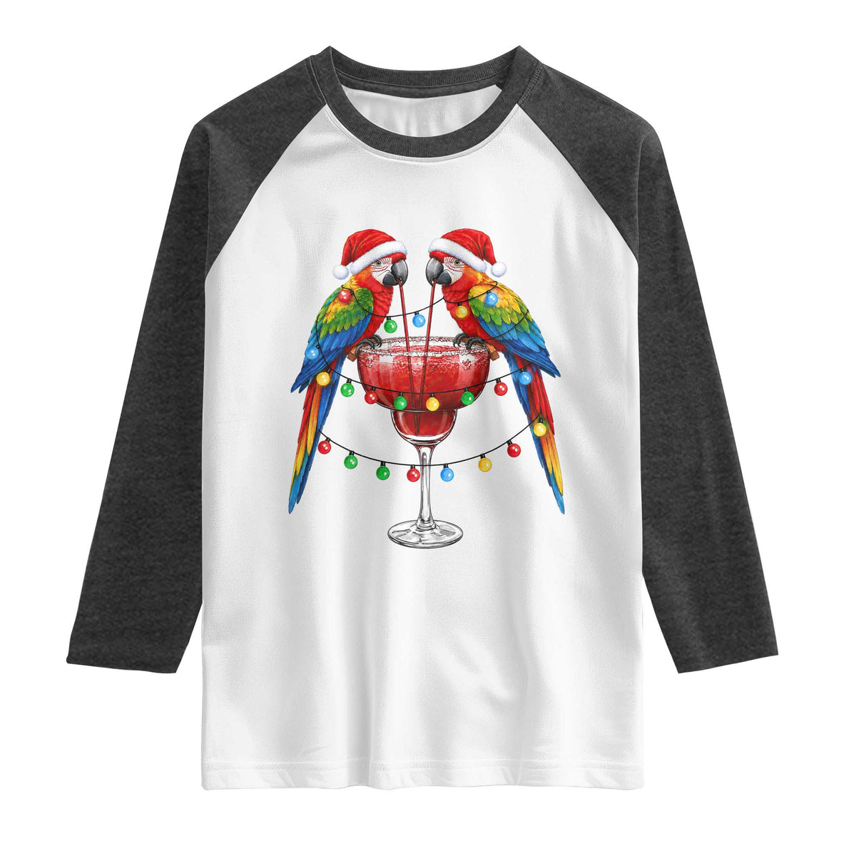Christmas In July Parrots Raglan Shirt Summer Beach Party Gift TS12 White Heather Charcoal Print Your Wear