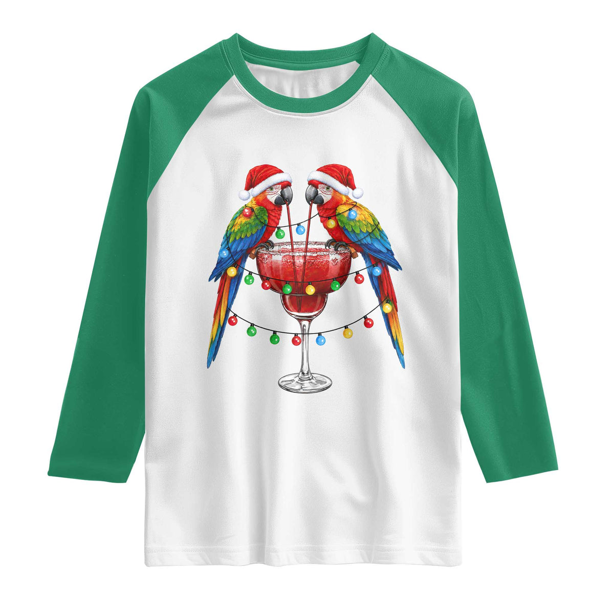Christmas In July Parrots Raglan Shirt Summer Beach Party Gift TS12 White Kelly Green Print Your Wear