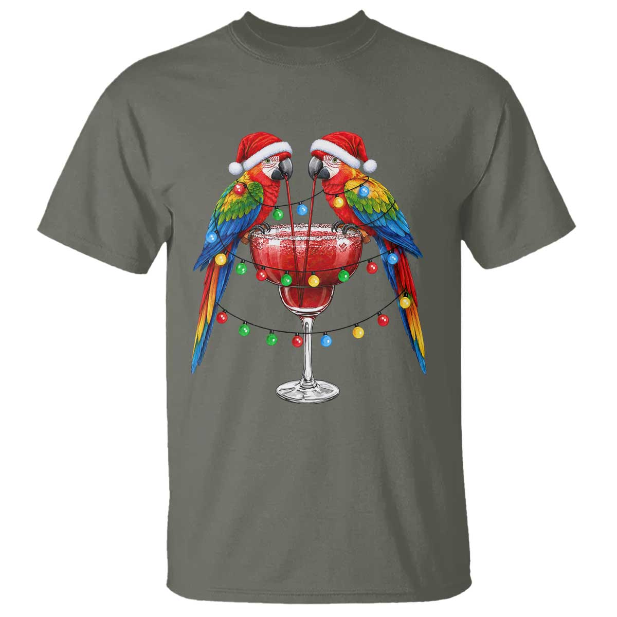 Christmas In July Parrots T Shirt Summer Beach Party Gift TS12 Military Green Print Your Wear